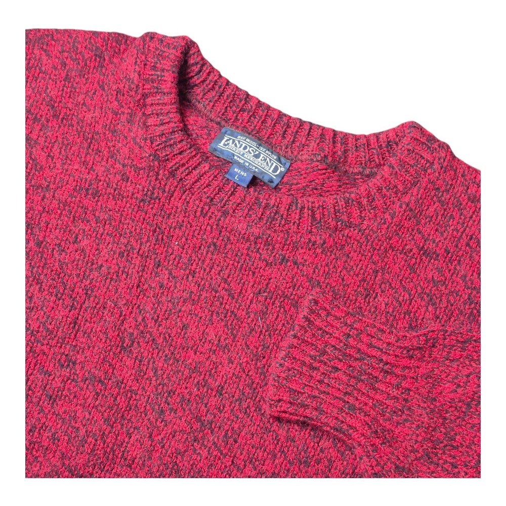VTG Lands' End Wool Blend Crewneck Sweater Red Black‎ Made in USA Men's L